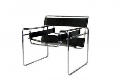 Knoll International Wassily Sessel von Marcel Breuer für Gavina Leder / Schwarz