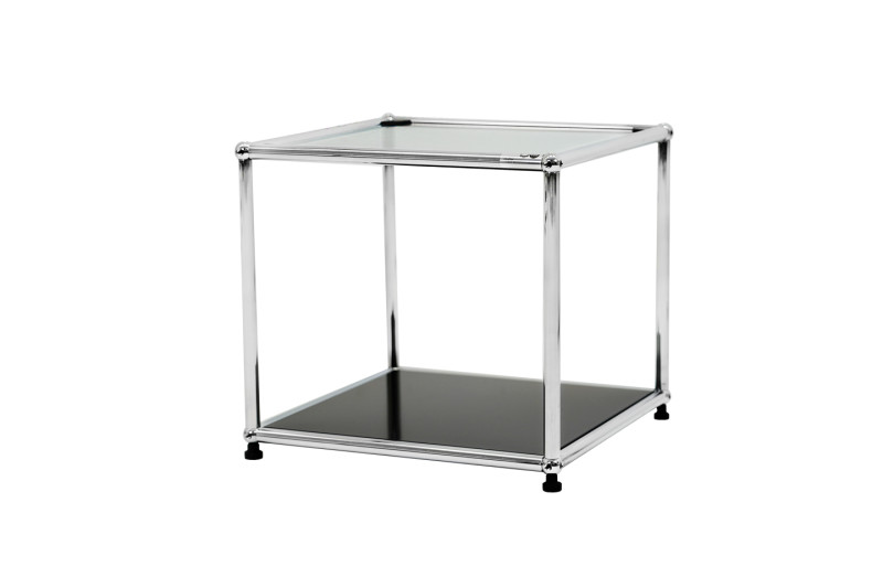 Mesa auxiliar USM Haller 40 x 40 cm negro grafito RAL 9011 / cristal transparente