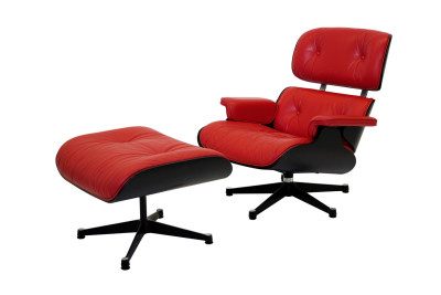 Vitra Eames Lounge Chair & Ottoman Leder / Rot / Schwarz