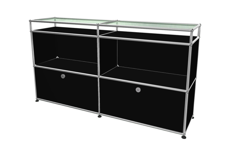 USM Haller Sideboard with Glass Shelves Graphite black RAL 9011