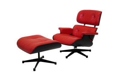 Vitra Eames Lounge Chaise & Ottoman Cuir / Rouge / Noir