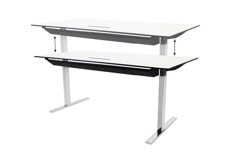 Designer desk electrically height-adjustable 180 x 90 cm synthetic resin / white