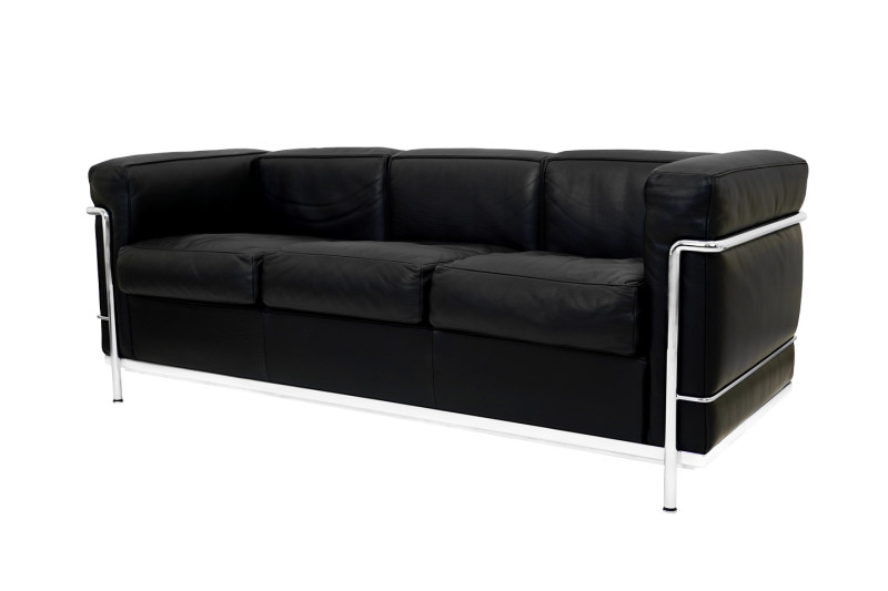 Cassina LC2 Le Corbusier 3-zitsbank leer / zwart