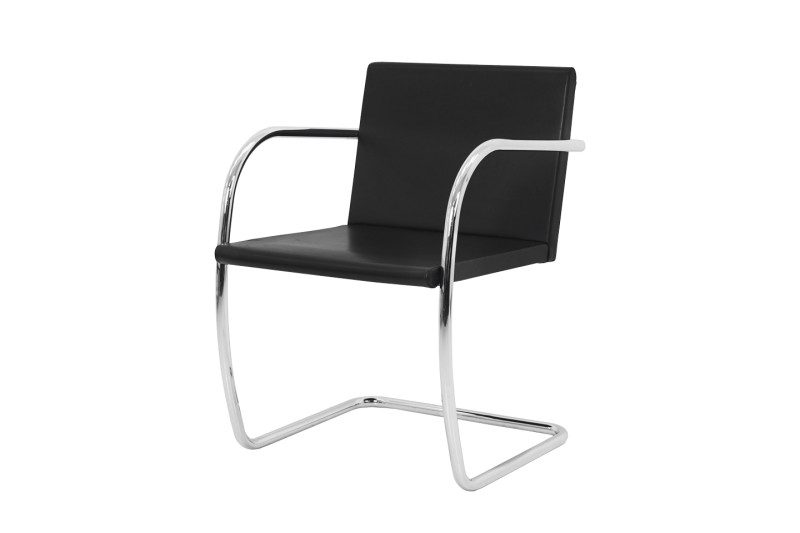 Knoll International Brno Tubular Freischwinger Leder / Schwarz